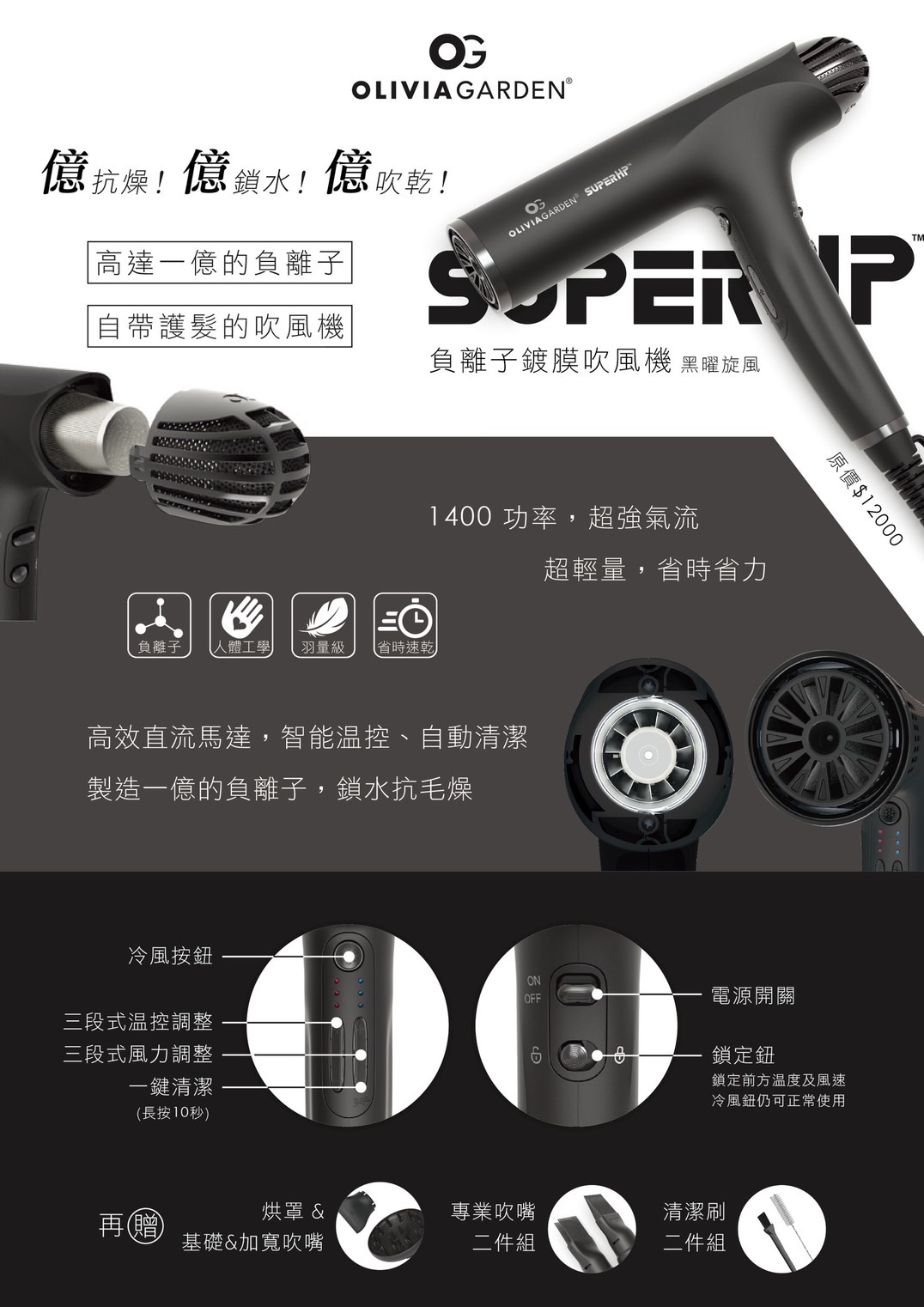 Olivia Garden SuperHP 負離子吹風機輕量快乾專業造型  專業美髮沙龍使用的 Olivia Garden 鈦金電捲棒  Olivia Garden 陶瓷離子夾護髮造型工具特寫  Olivia Garden SuperHP 吹風機搭配擴散器造型示範  髮型師使用 Olivia Garden 電捲棒打造自然大波浪  Olivia Garden 離子夾多段式溫控操作畫面  專業沙龍 Olivia Garden 髮品與造型電器整齊擺放  Olivia Garden 鈦金電捲棒與陶瓷電捲棒對比圖  使用 Olivia Garden SuperHP 吹風機快速乾髮示範  Olivia Garden 電器系列全套產品展示與品牌Logo